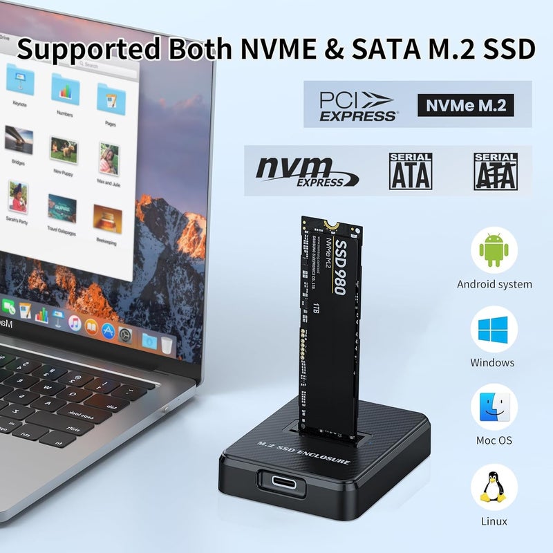 MaxRenard M.2 NVMe & SATA to USB Adapter - USB 3.2 Gen 2 10Gbps External SSD Enclosure, Aluminium Alloy Housing, Supports M.2 (M Key) NVMe & (B+M Key) SATA SSDs, Plug and Play External Storage Solution - Image 3